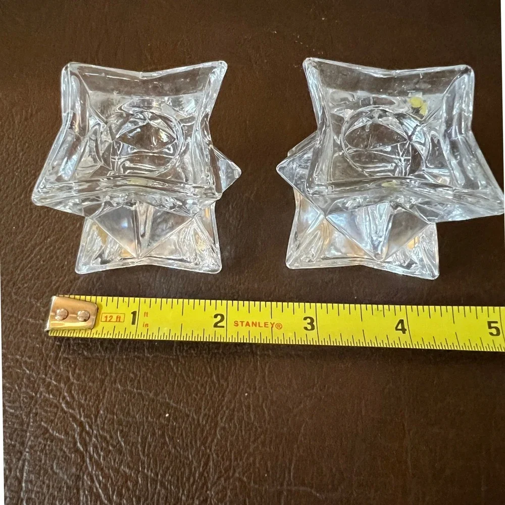 Vintage Geometric Starburst Crystal Style Candle Holder Pair 70s Space Age Decor
